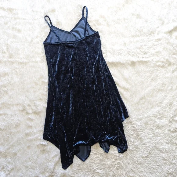 90s Jody California Blue Velvet Handkerchief Hem Midi Dress Size Large - Picture 5 of 10
